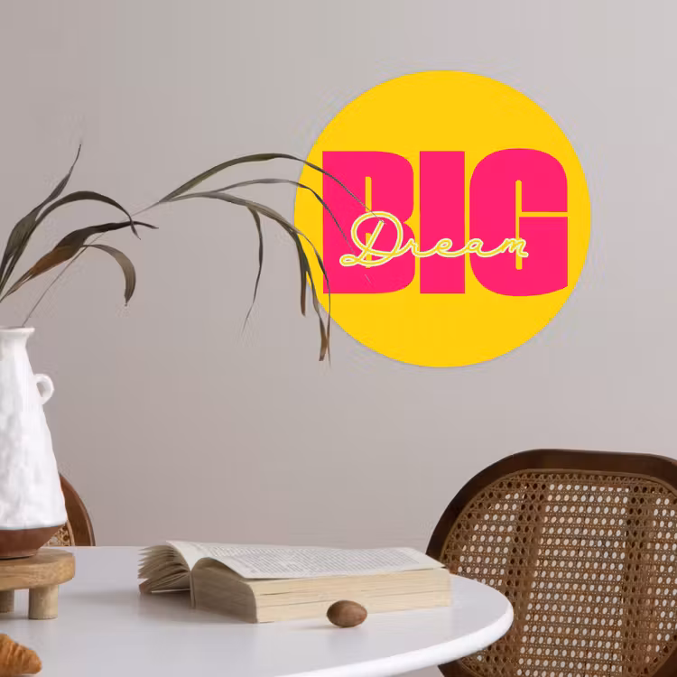 Dream big - Geel - Roze Wandcirkel behangsticker klein -sfeer3