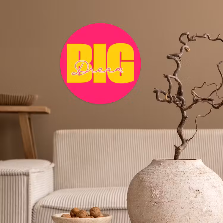 Dream big - Roze - Geel - Minimalistisch Wandcirkel behangsticker klein -sfeer1
