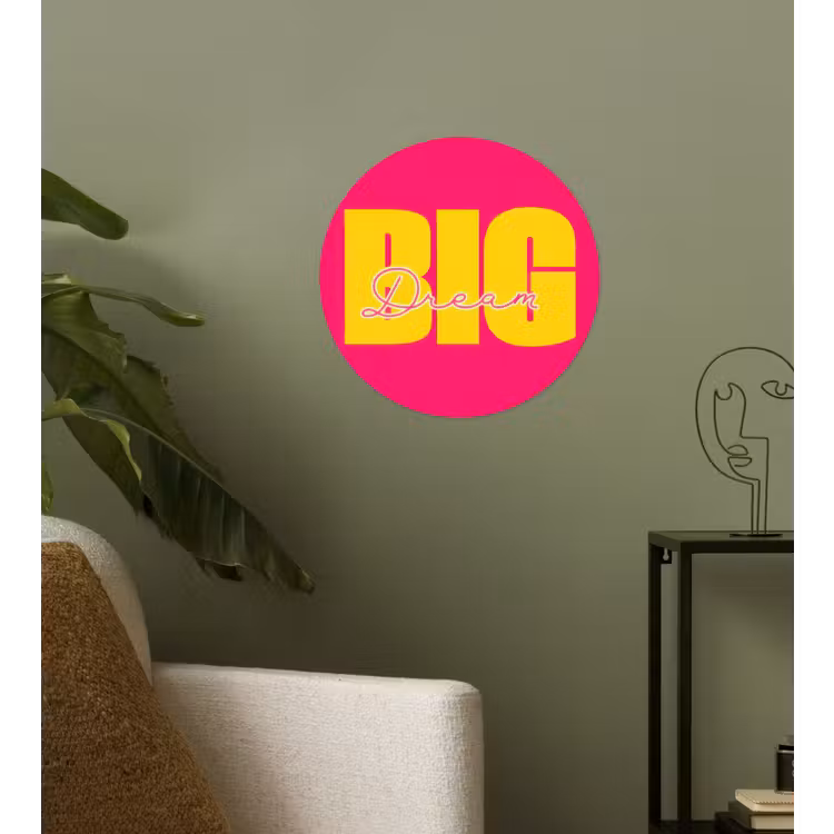 Dream big - Roze - Geel - Minimalistisch Wandcirkel behangsticker klein -sfeer2