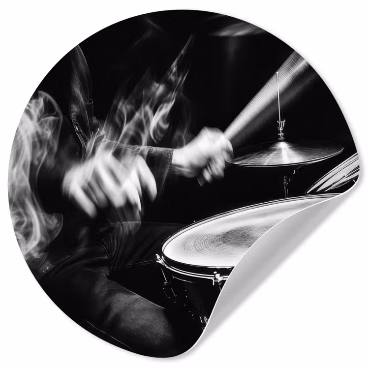 Drummer - Zwart - Drumstel Wandcirkel behangsticker klein -3d