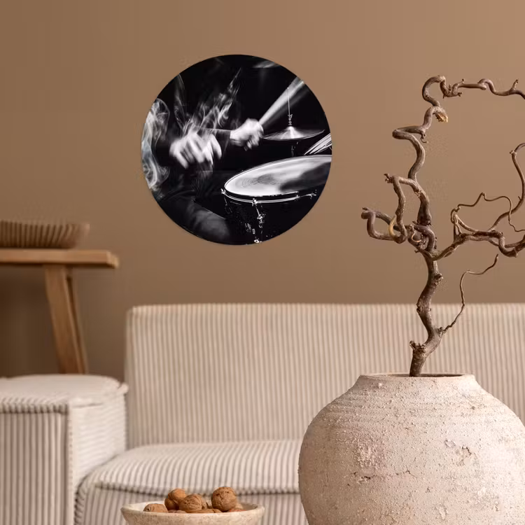 Drummer - Zwart - Drumstel Wandcirkel behangsticker klein -sfeer1