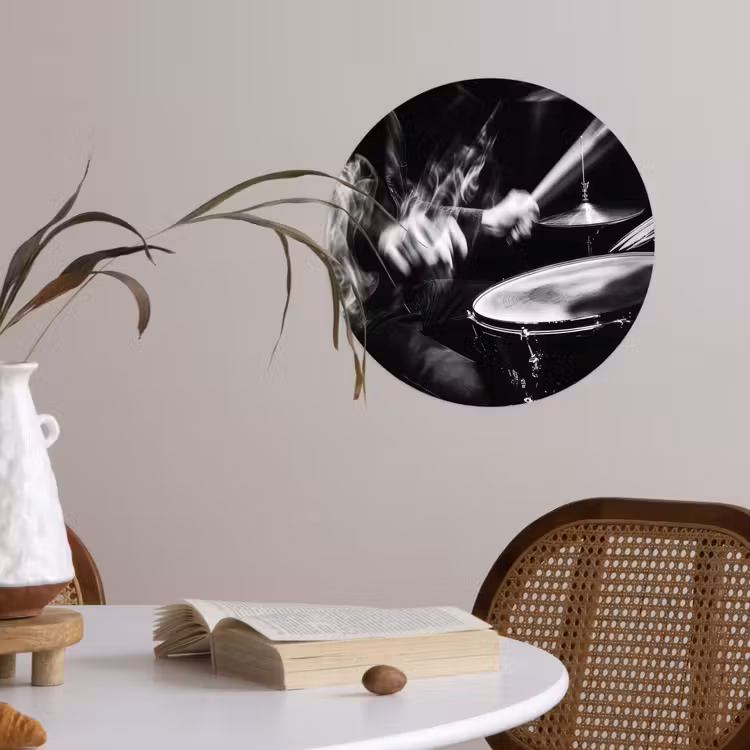 Drummer - Zwart - Drumstel Wandcirkel behangsticker klein -sfeer3