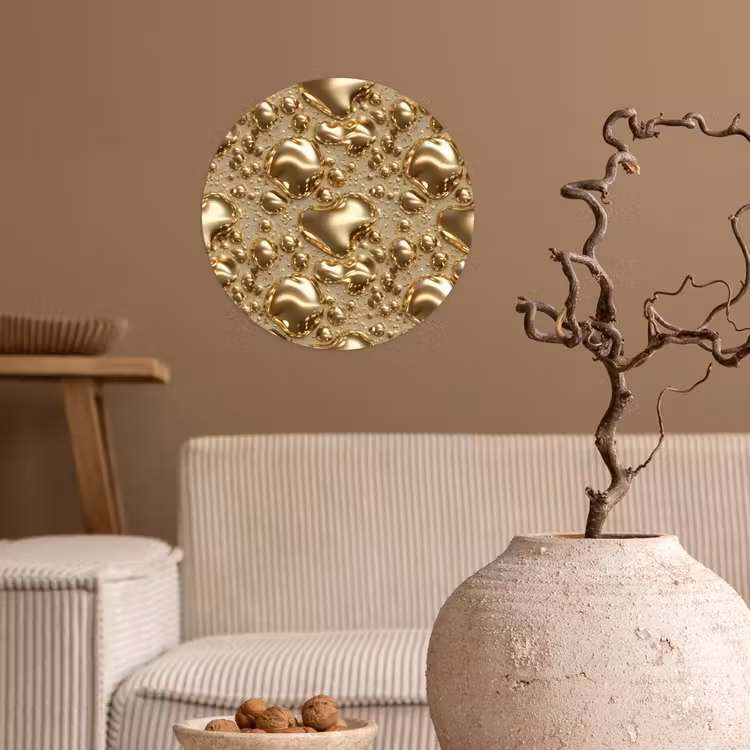Druppels - Organisch - Goud Wandcirkel behangsticker klein 186 -sfeer1