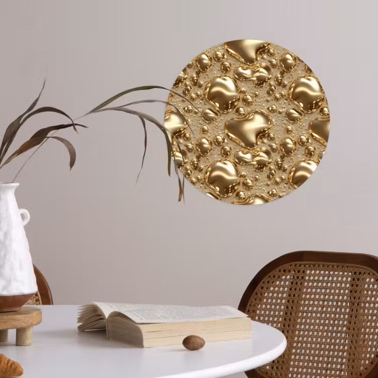 Druppels - Organisch - Goud Wandcirkel behangsticker klein 186 -sfeer3