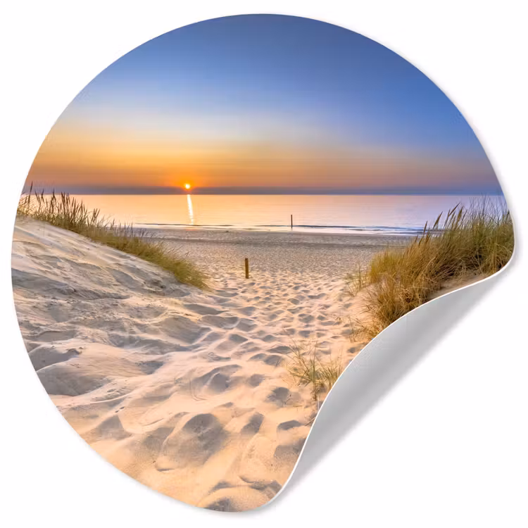 Duin - Zonsondergang - Horizon - Strand - Gras Wandcirkel behangsticker klein -3d