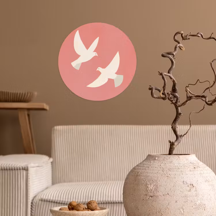 Duiven - Wit - Sierlijk Wandcirkel behangsticker klein -sfeer1