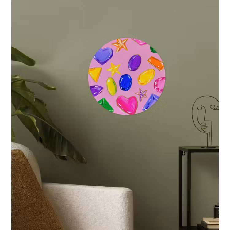 Edelstenen - Vormen - Hartje - Kleurrijk Wandcirkel behangsticker klein -sfeer2