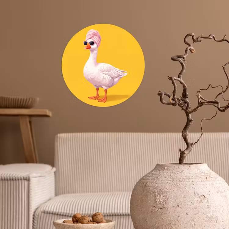 Eend - Zonnebril - Geel Wandcirkel behangsticker klein -sfeer1