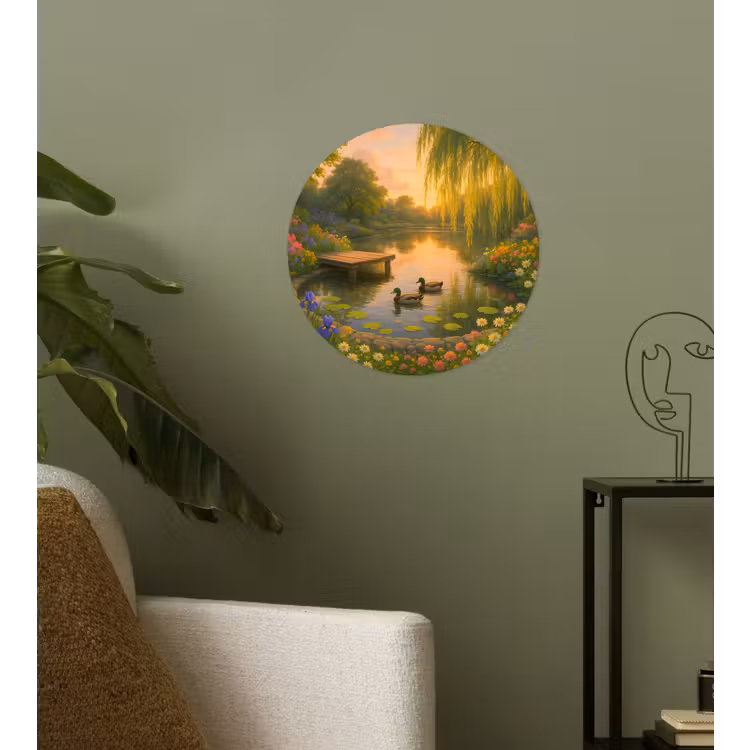 Eenden - Vijver - Bloemen Wandcirkel behangsticker klein -sfeer2