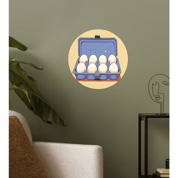 Eieren - Doos - Minimalistisch - Blauw Wandcirkel behangsticker klein -sfeer2