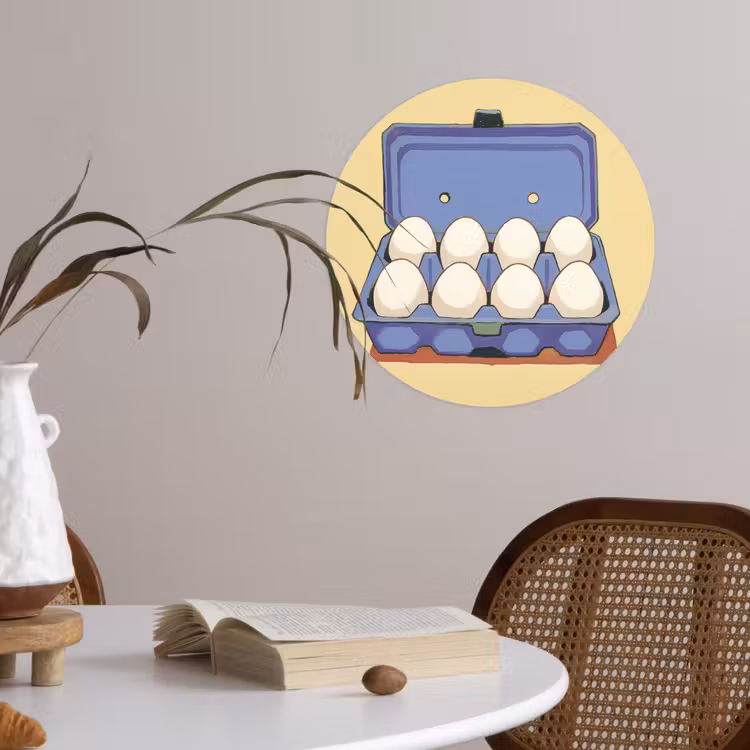 Eieren - Doos - Minimalistisch - Blauw Wandcirkel behangsticker klein -sfeer3