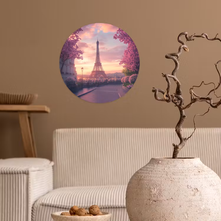 Eiffeltoren - Parijs - Roze Wandcirkel behangsticker klein -sfeer1