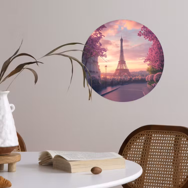 Eiffeltoren - Parijs - Roze Wandcirkel behangsticker klein -sfeer3