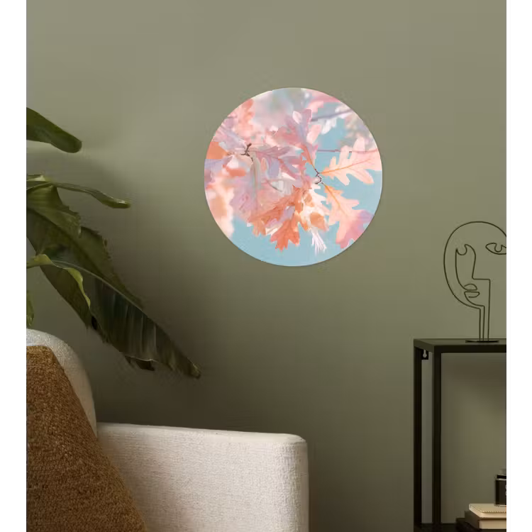 Eikenbladeren - Takken - Roze Wandcirkel behangsticker klein -sfeer2