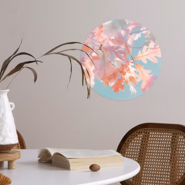 Eikenbladeren - Takken - Roze Wandcirkel behangsticker klein -sfeer3