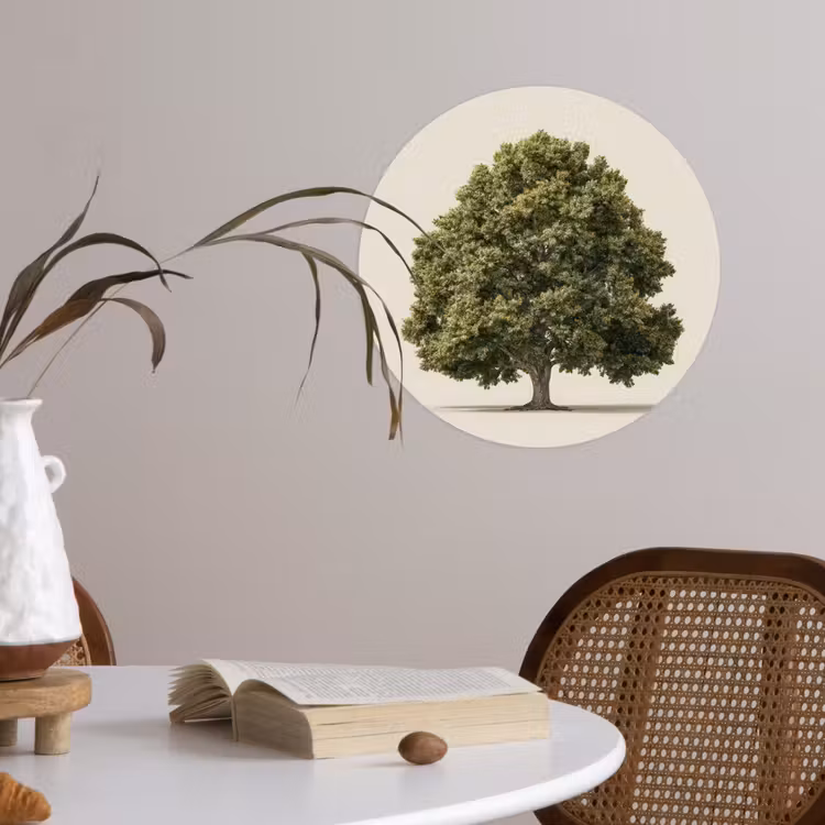 Eikenboom - Groen - Lichte achtergrond Wandcirkel behangsticker klein -sfeer3