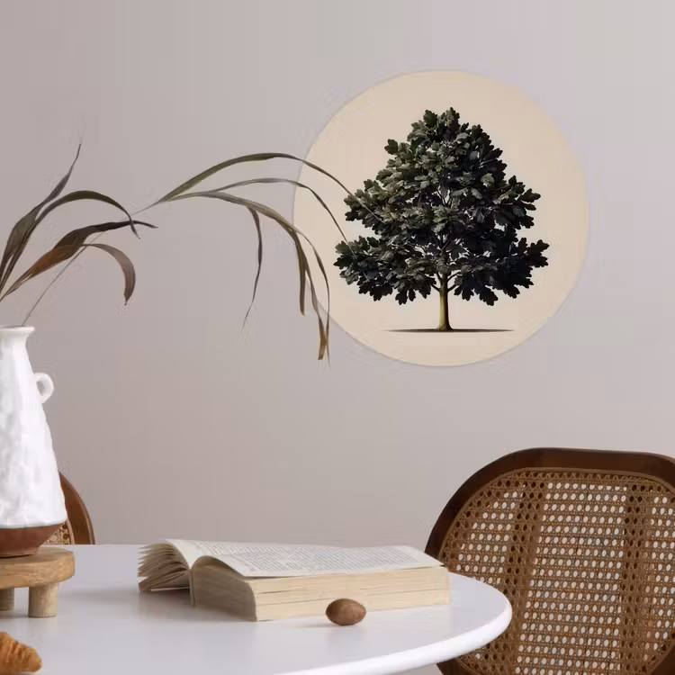 Eikenboom - Schaduw - Egaal Wandcirkel behangsticker klein -sfeer3