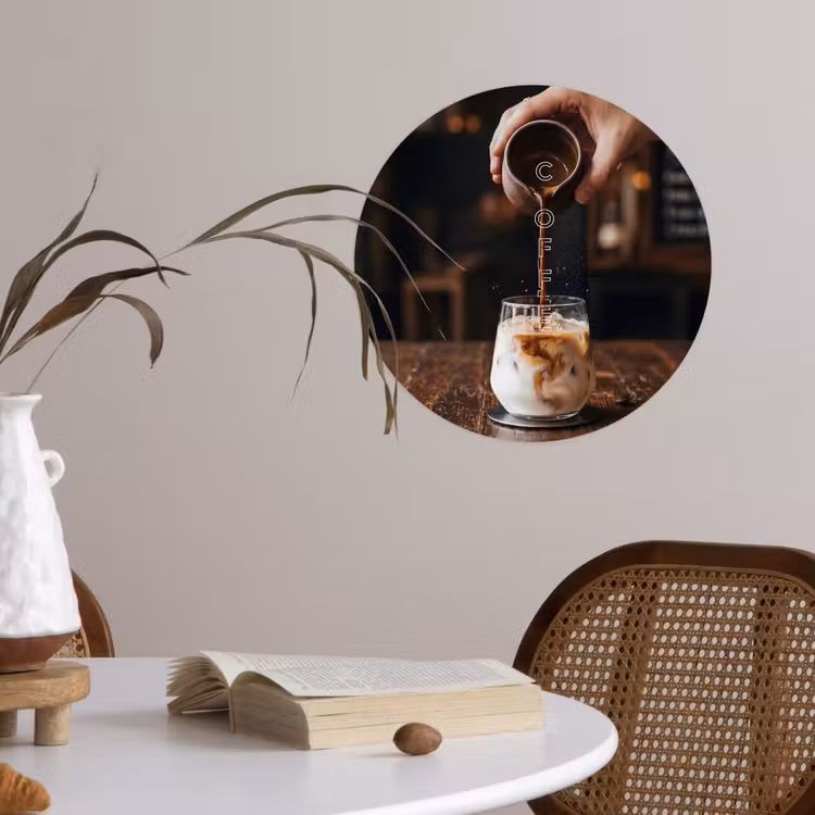 Espresso - Melk - Café Wandcirkel behangsticker klein -sfeer3