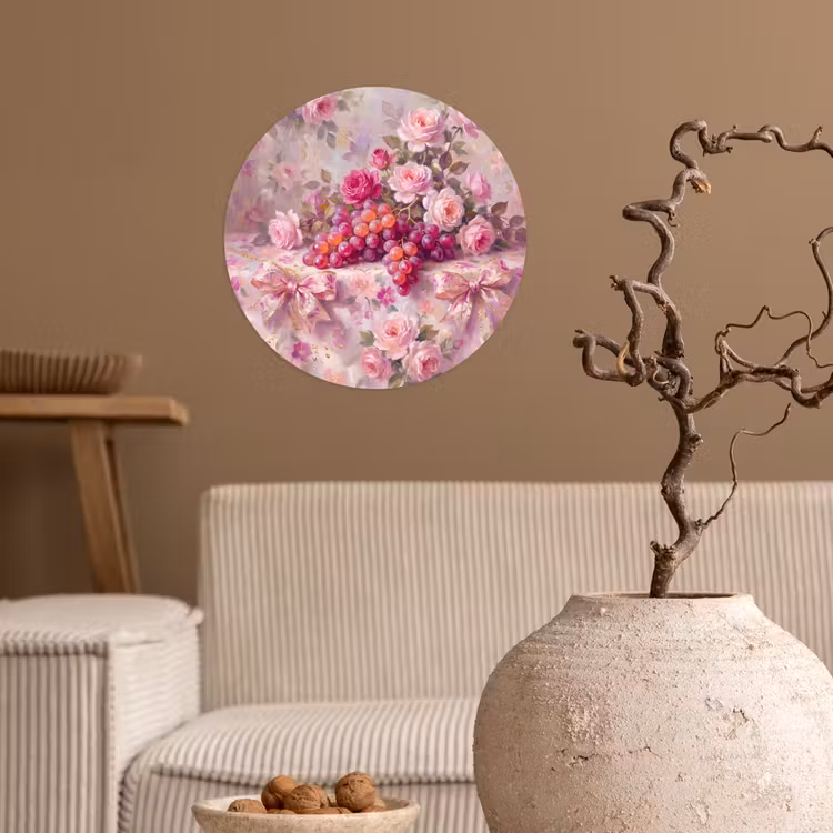 Eten - Bloemen - Stilleven - Roze - Goud Wandcirkel behangsticker klein -sfeer1