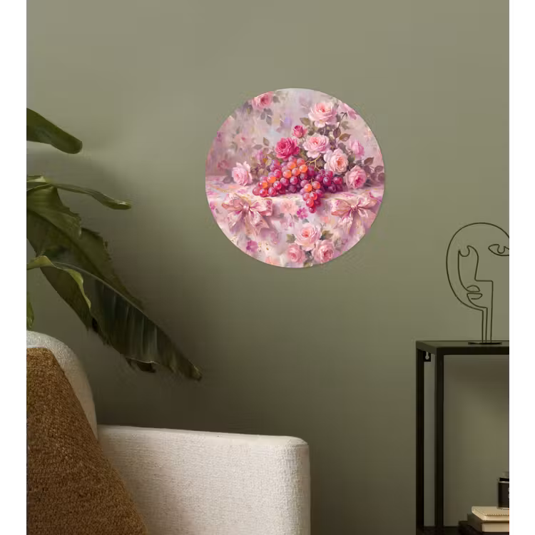 Eten - Bloemen - Stilleven - Roze - Goud Wandcirkel behangsticker klein -sfeer2
