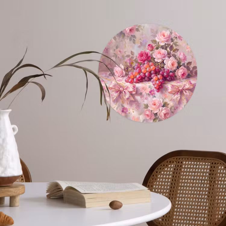 Eten - Bloemen - Stilleven - Roze - Goud Wandcirkel behangsticker klein -sfeer3