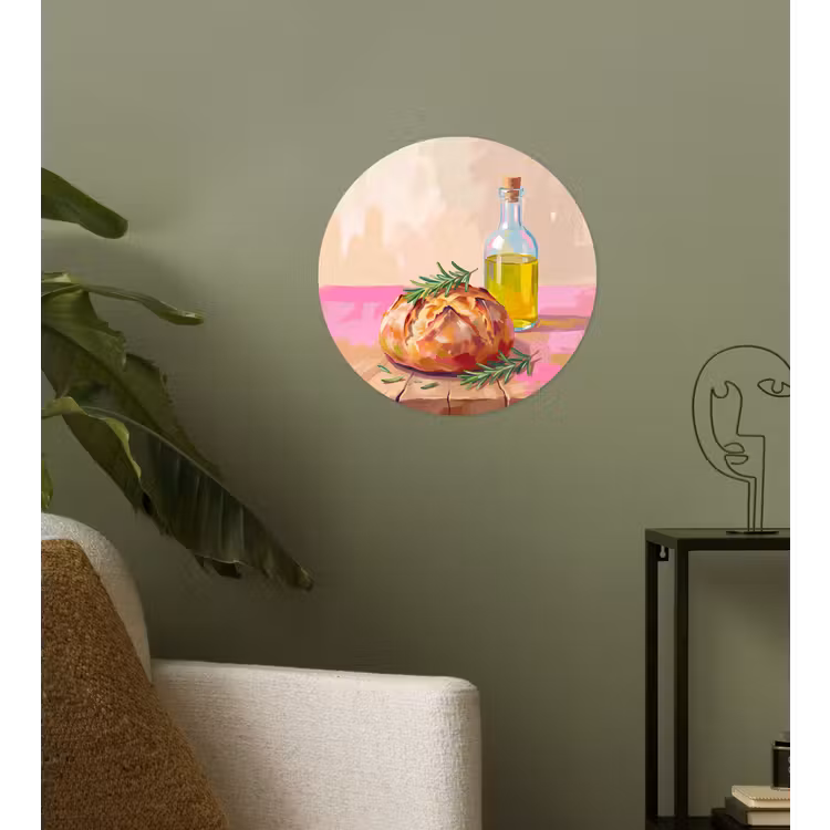 Eten - Brood - Olijfolie - Abstract - Keuken Wandcirkel behangsticker klein -sfeer2