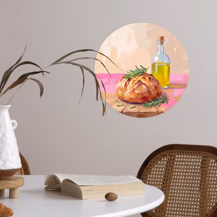 Eten - Brood - Olijfolie - Abstract - Keuken Wandcirkel behangsticker klein -sfeer3