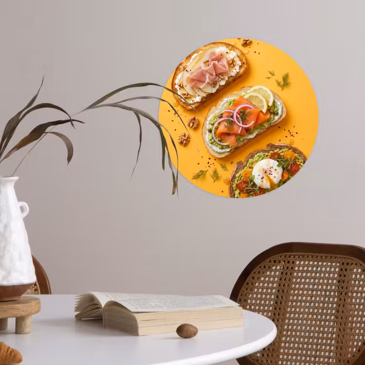 Eten - Brood - Ontbijt - Modern - Kleurrijk Wandcirkel behangsticker klein -sfeer3