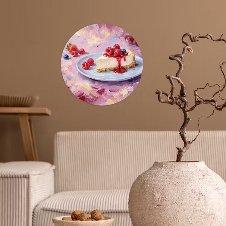Eten - Cheesecake - Bessen - Abstract - Roze Wandcirkel behangsticker klein -sfeer1