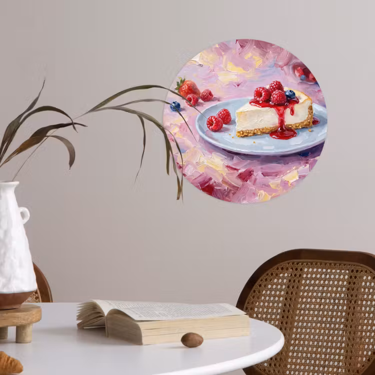 Eten - Cheesecake - Bessen - Abstract - Roze Wandcirkel behangsticker klein -sfeer3