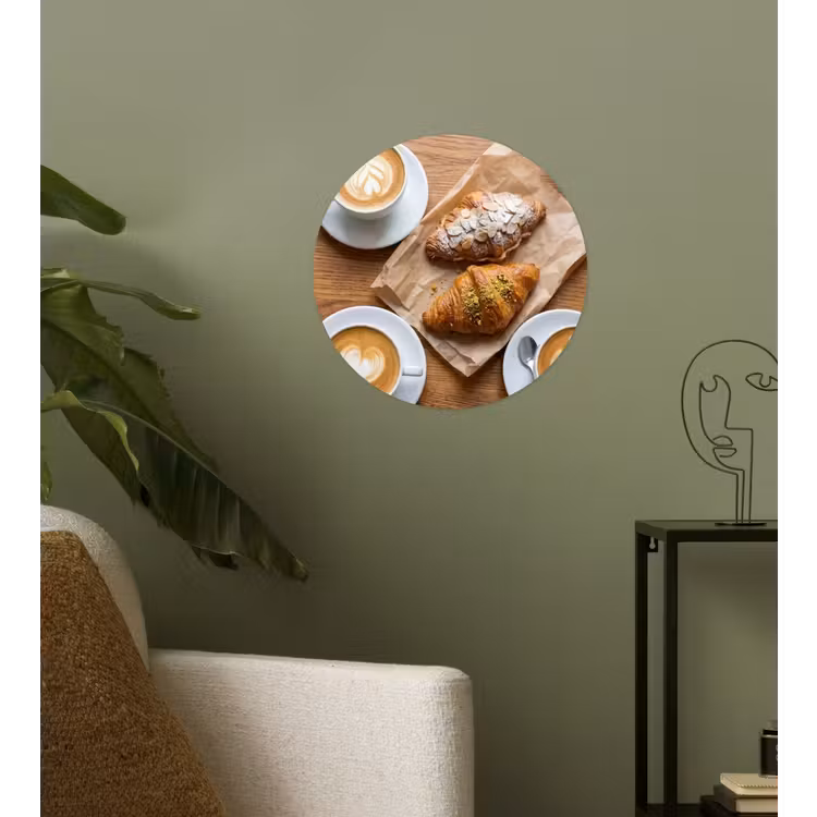 Eten - Croissant - Koffie - Ontbijt - Modern Wandcirkel behangsticker klein -sfeer2