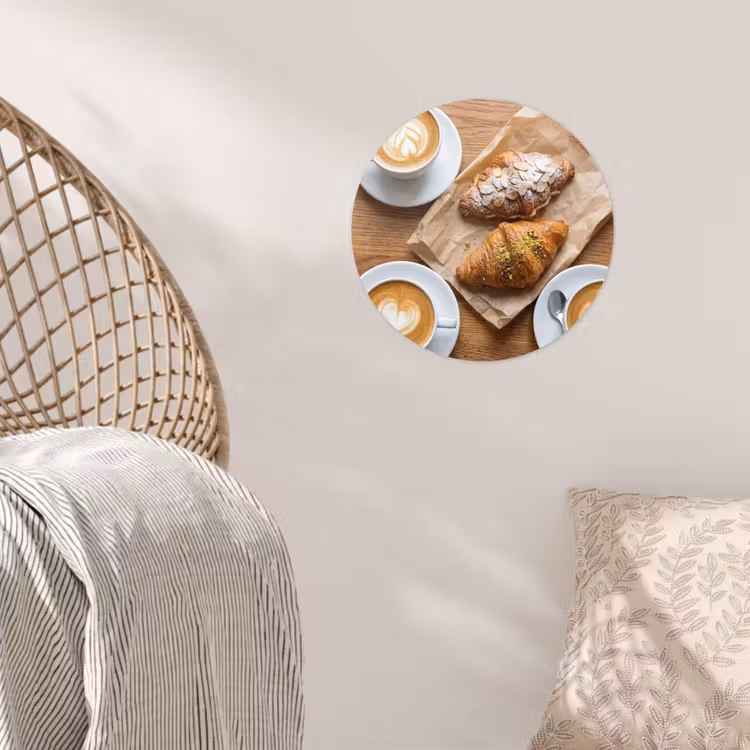 Eten - Croissant - Koffie - Ontbijt - Modern Wandcirkel behangsticker klein -sfeer4
