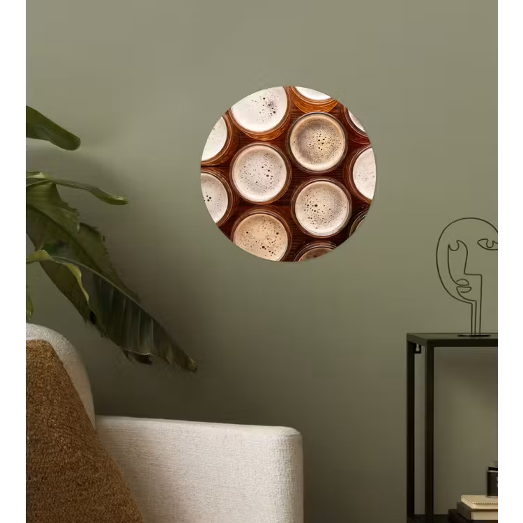 Eten - Glazen - Drank - Patroon - Bruin Wandcirkel behangsticker klein -sfeer2