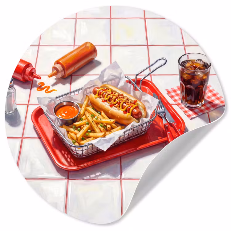 Eten - Hotdog - Fastfood - Modern - Rood Wandcirkel behangsticker klein -3d