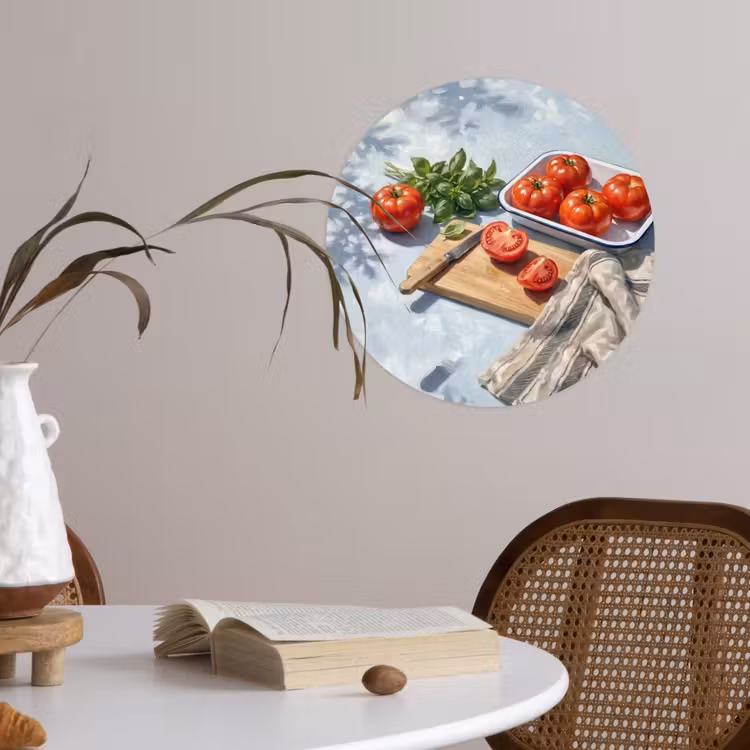Eten - Keuken - Ingrediënten - Stillleven - Rood Wandcirkel behangsticker klein -sfeer3