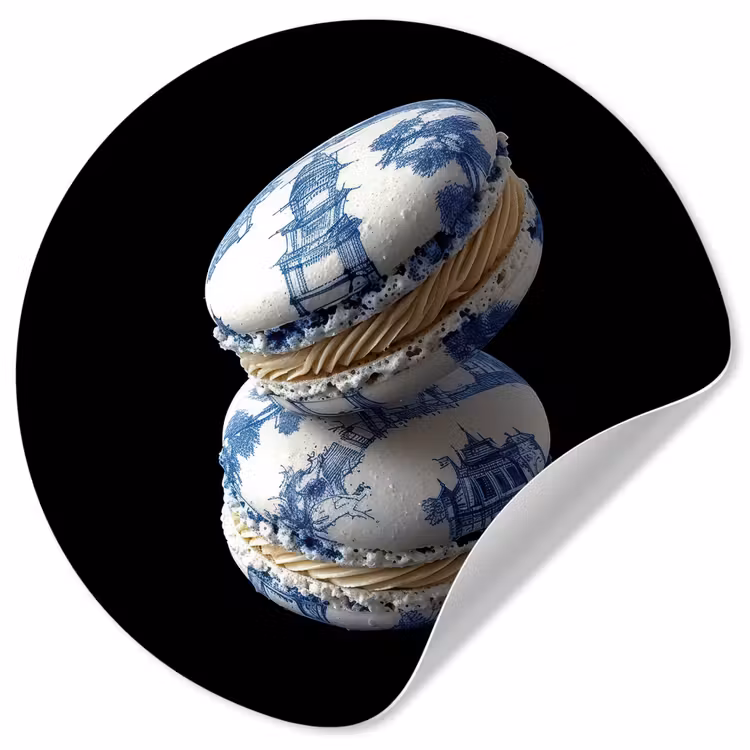 Eten - Macarons - Delfts blauw - Koekjes Wandcirkel behangsticker klein -3d