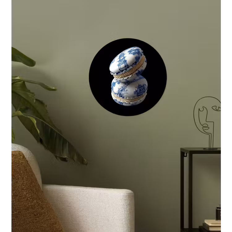 Eten - Macarons - Delfts blauw - Koekjes Wandcirkel behangsticker klein -sfeer2