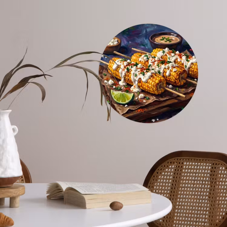 Eten - Maïs - Saus - Geschilderd - Geel Wandcirkel behangsticker klein -sfeer3