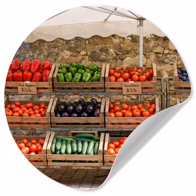 Behangcirkel - Eten - Markt - Vers - Eten - Markt - Vers Wandcirkel behangsticker klein