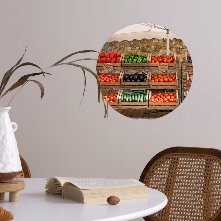 Behangcirkel - Eten - Markt - Vers - Eten - Markt - Vers Wandcirkel behangsticker klein
