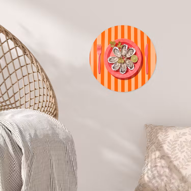 Eten - Oester - Zeevruchten - Oranje - Modern Wandcirkel behangsticker klein -sfeer4