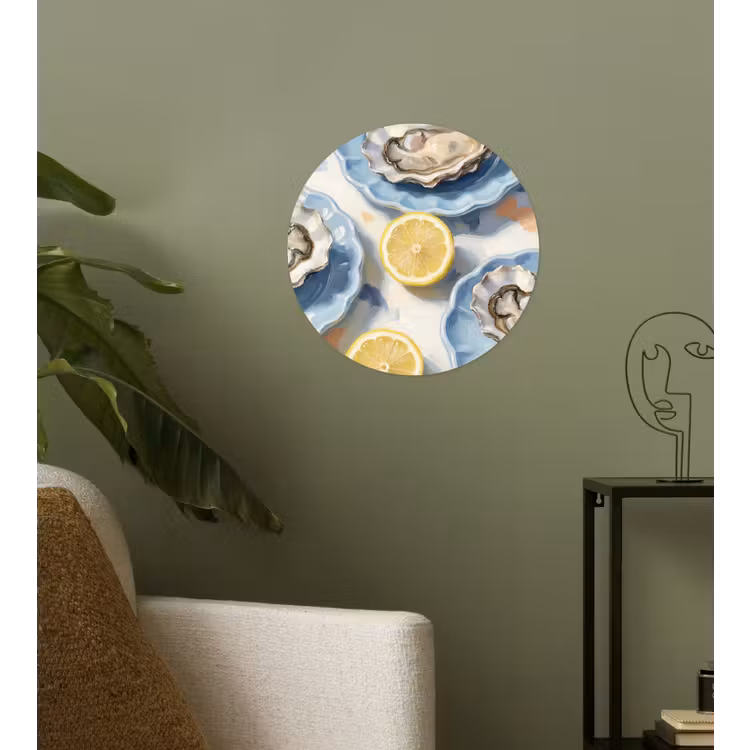 Eten - Oesters - Citroenen - Modern - Geel Wandcirkel behangsticker klein -sfeer2