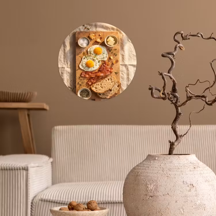 Eten - Ontbijt - Hout - Rustiek - Geel Wandcirkel behangsticker klein -sfeer1