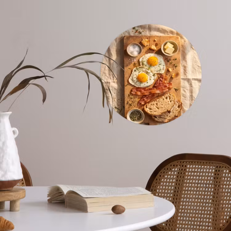 Eten - Ontbijt - Hout - Rustiek - Geel Wandcirkel behangsticker klein -sfeer3