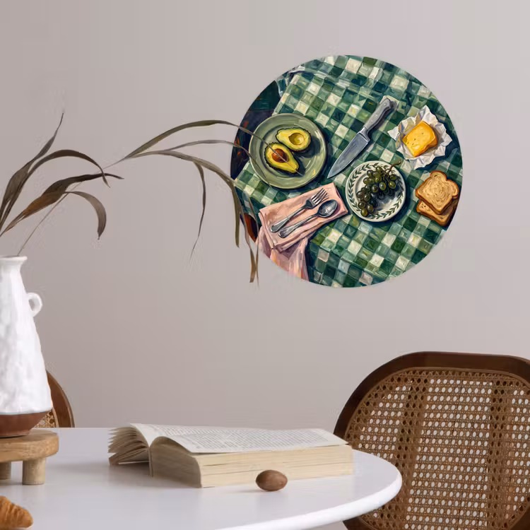 Eten - Ontbijt - Tafel - Modern - Groen Wandcirkel behangsticker klein -sfeer3