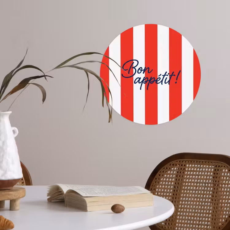 Eten - Spreuk - Keuken - Grafisch - Rood-Wit Wandcirkel behangsticker klein -sfeer3