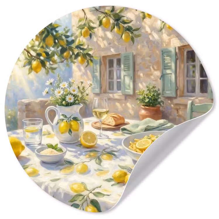 Eten - Terras - Zomer - Geschilderd - Geel Wandcirkel behangsticker klein -3d