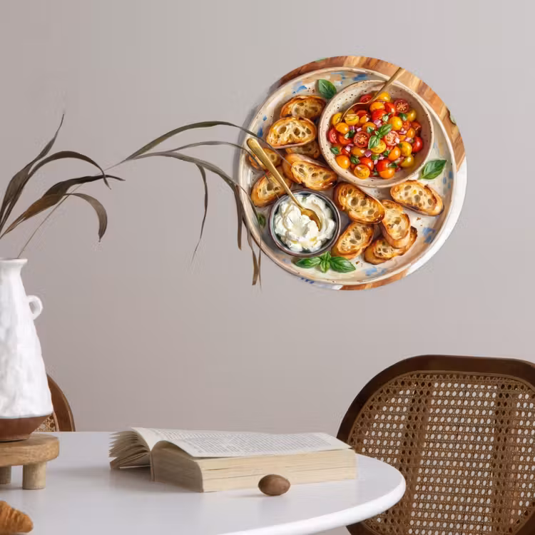 Eten - Tomaat - Brood - Kleurrijk - Keuken Wandcirkel behangsticker klein -sfeer3