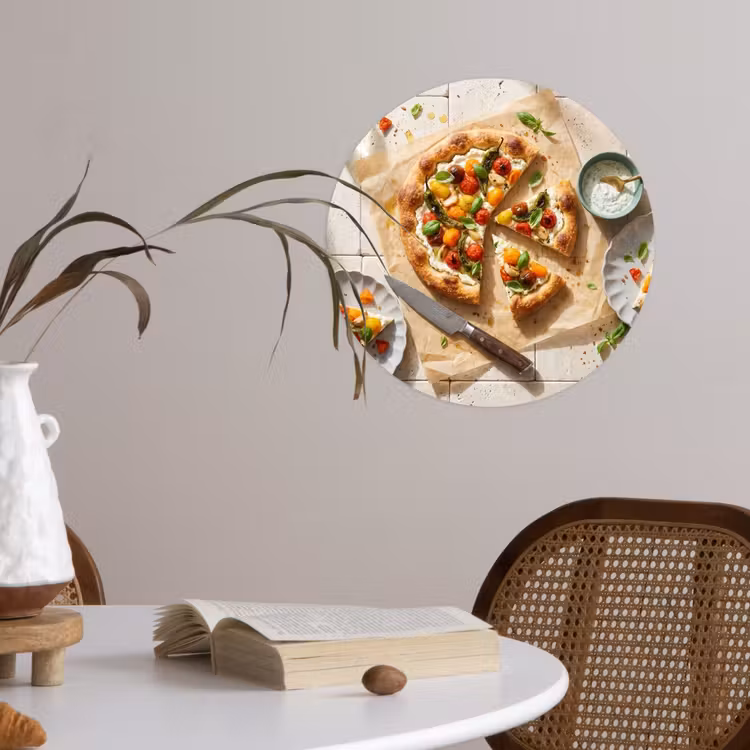 Eten - Tomaten - Basilicum - Maaltijd - Vers Wandcirkel behangsticker klein -sfeer3