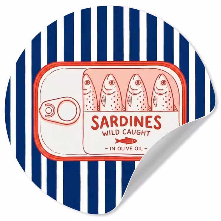 Eten - Vis - Blik - Illustratie - Rood Wandcirkel behangsticker klein -3d